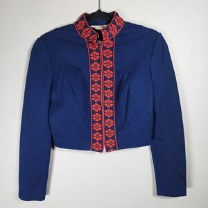 Vintage Gay Gibson‎ Womens Cropped Mod Sweater Royal Blue Folk Nordic 60s Indie